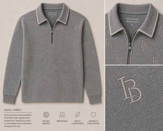 LBD Cloud Grey Monogram Quarter Zip